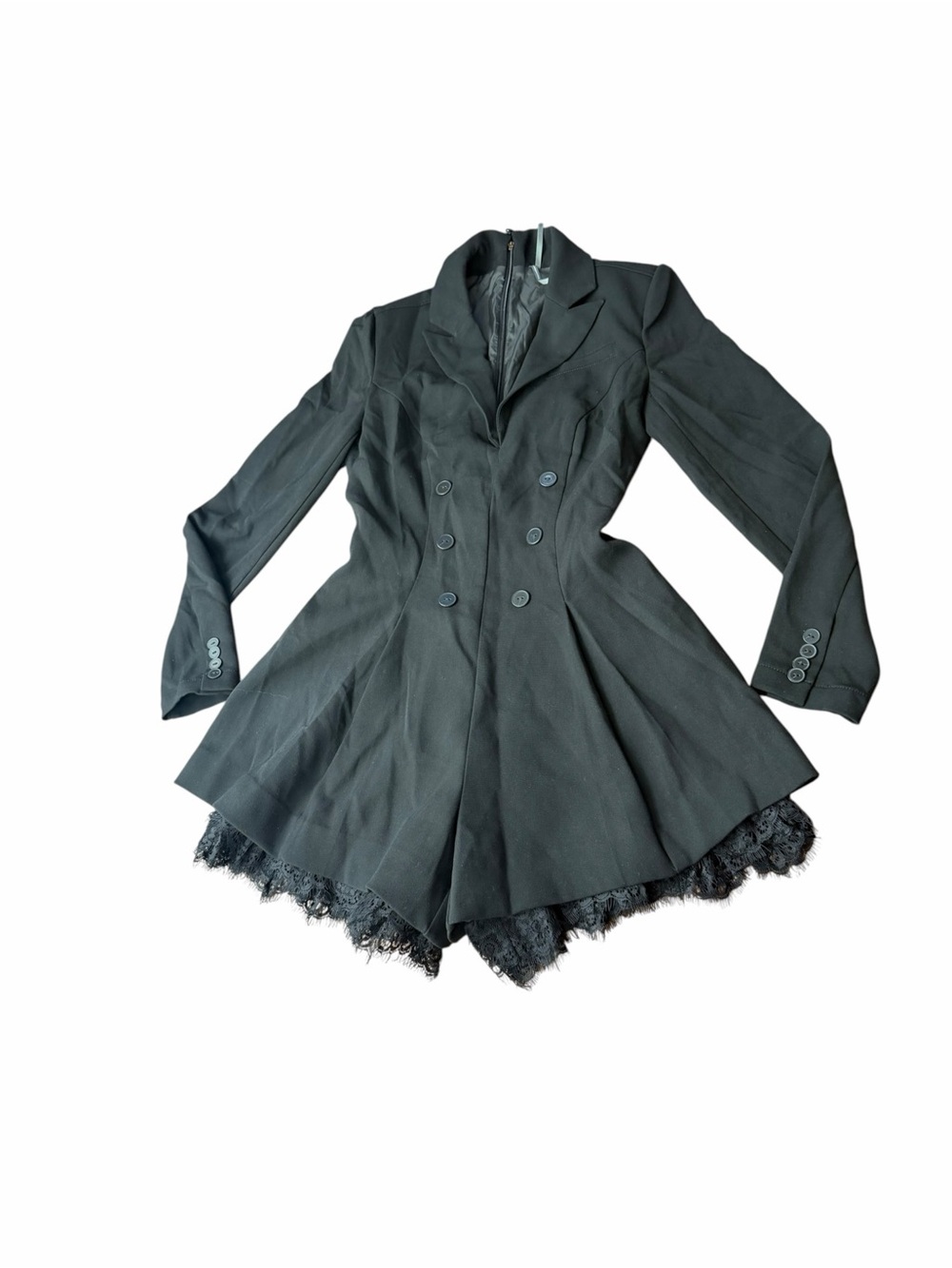 Anthropologie Long-Sleeve Tuxedo Lace-Hem Romper - Black - Size 2 XS NWT - Picture 6 of 16
